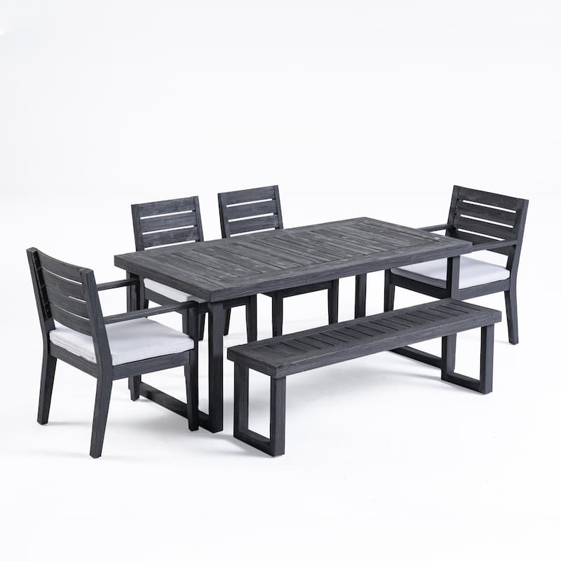 Nestor Outdoor 6-Seater Acacia Wood Dining Set with Bench by Christopher Knight Home