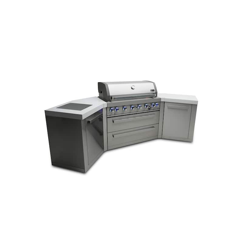 Mont Alpi MAi805-45 6-Burner U-Shaped Original Stainless Steel Modular Outdoor Kitchen Island BBQ Grill + Infrared Side Burner