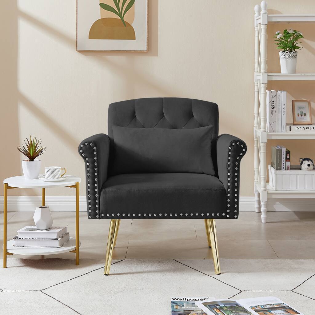 Modern velvet armchair with metal legs for Living Room, Office, Spacious Space