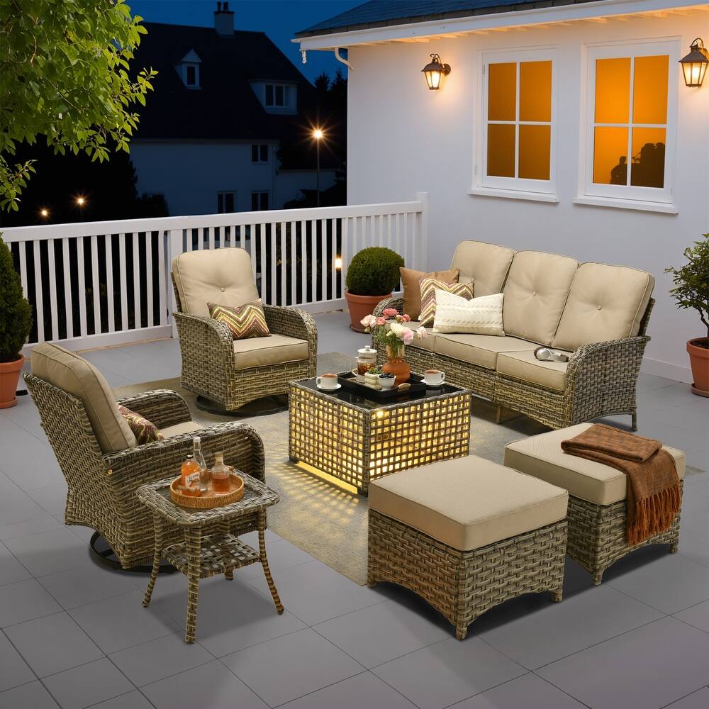 OVIOS 7-piece Patio Wicker Conversation Furniture Set