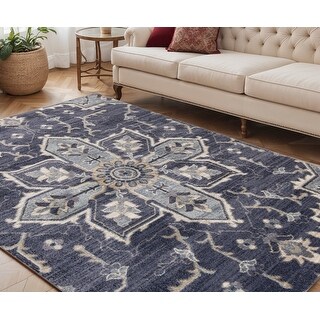 HomeRoots 5' X 8' Ivory Gray And Purple Floral Medallion Area Rug - 5 ...