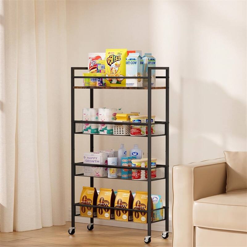 4 Tier Kitchen Rolling Utility Cart - 5.9"D x 16.2"W x 32"H - 5.9"D x 16.2"W x 32"H - Black