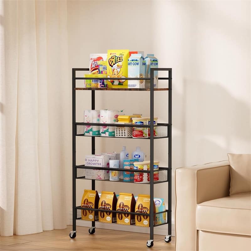 4 Tier Kitchen Rolling Utility Cart - 5.9"D x 16.2"W x 32"H