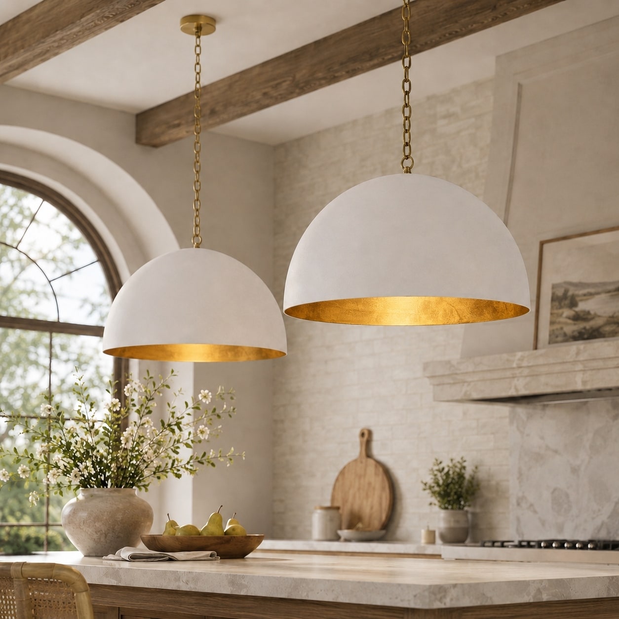 Modern Industrial 1-Light Oversized Pendant Gold Texted Semi-Sphere Dome Pendant Light for Kitchen Island - 23.6 " × 11.8 "