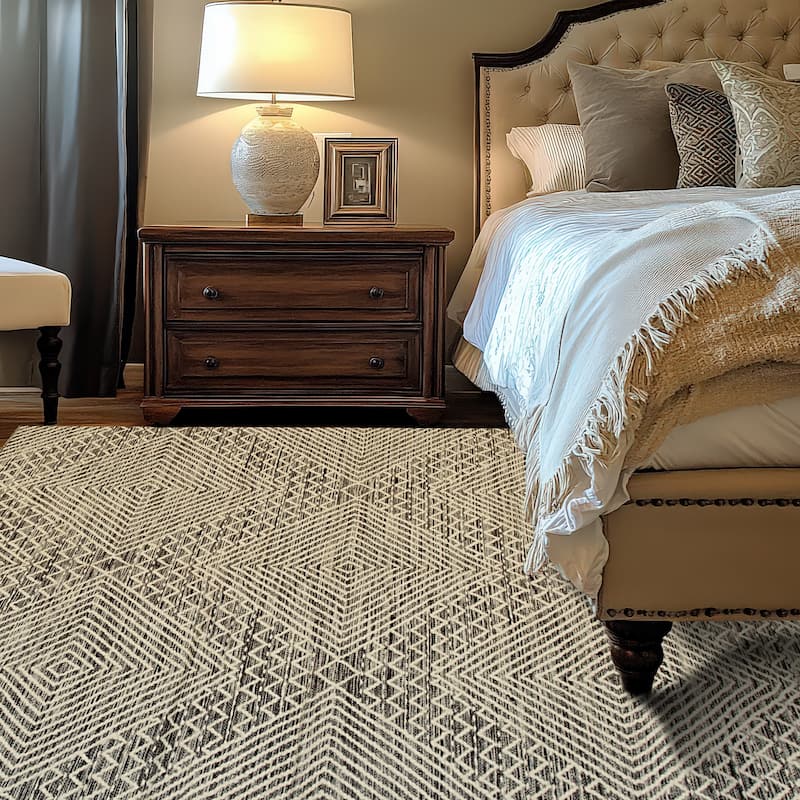 Handwoven Wool Black Contemporary Geometric Punja Killim Rug - Modern Elegance and Artisanal Craftsmanship - 4' x 6'