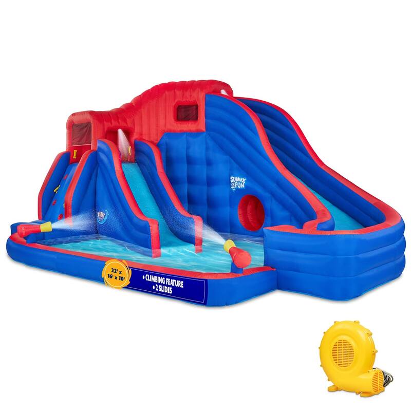 Sunny & Fun Deluxe Adventure Inflatable Water Slide Park - Blue - Blue