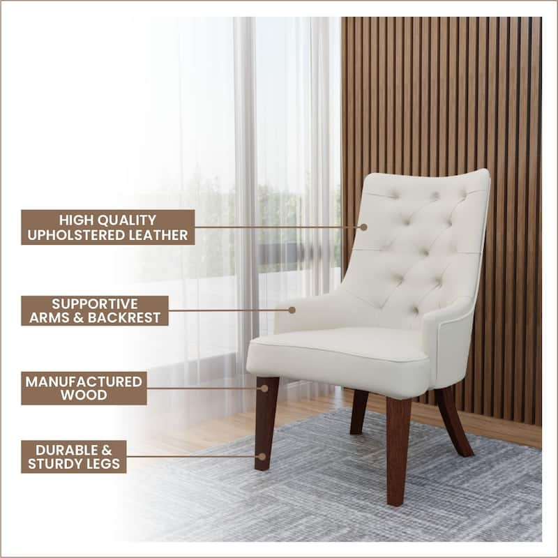 Dining Chair in Leather/Velvet Diamond-Tufted with Rubberwood Legs Set of 2