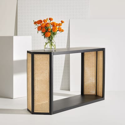 SAFAVIEH Couture Bonella Rattan Bottom Shelf Console Table - 57.9" W x 16.1" L x 30.2" H - 58Wx16Dx30H