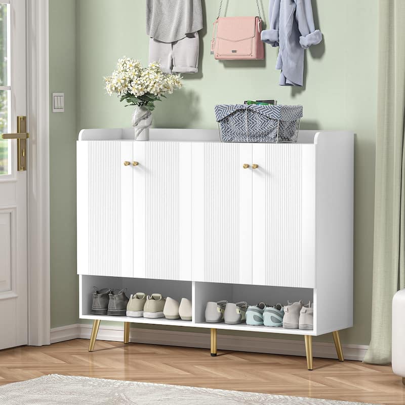 Modern 30 Pairs White Large Shoe Storage Cabinet 6-Tier Shoe Rack Organizer with 4 Doors for Entryway