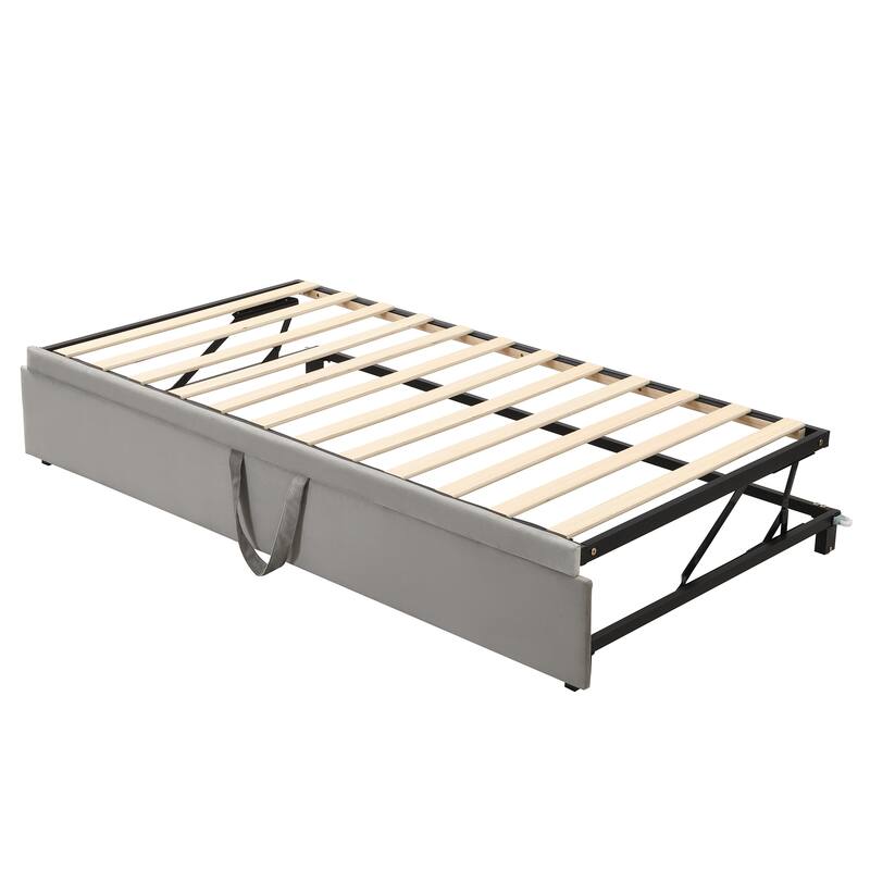 Twin Size Upholstered Daybed with Pop-Up Trundle, Expandable from Twin to King, Velvet with Armrests