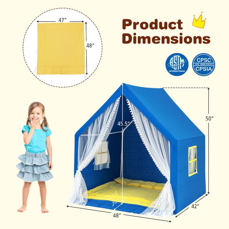Large Play Tent Kids Toddlers Playhouse with Washable Cotton Mat