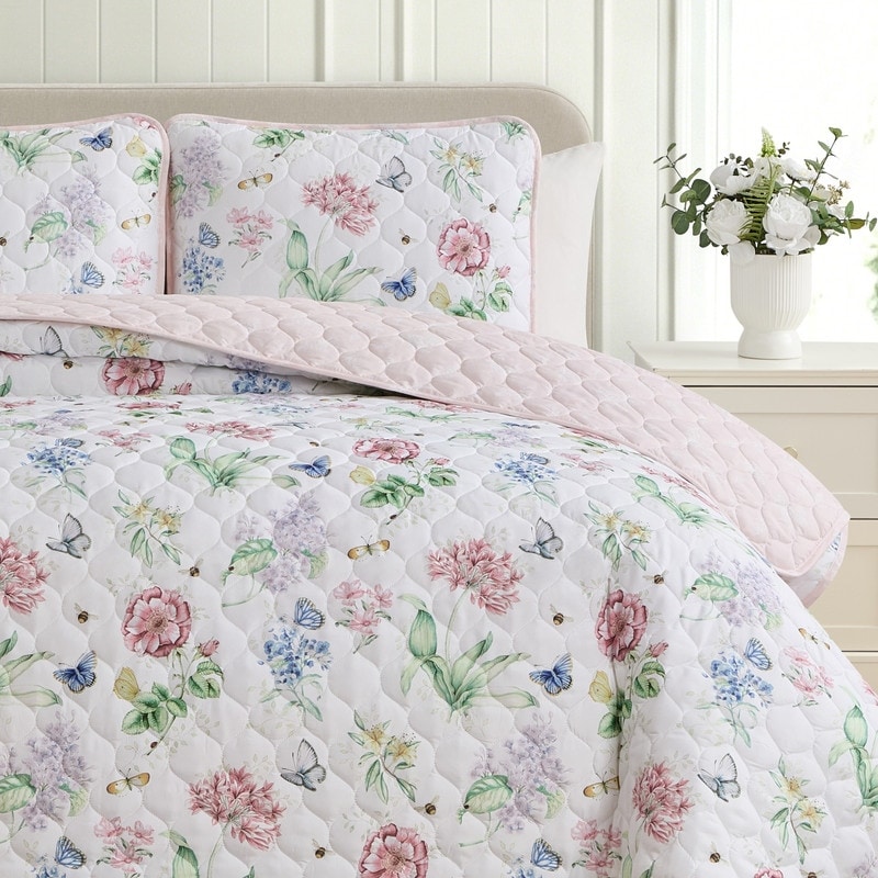 Lenox Butterfly Meadow 3-Piece Reversible Printed Quilt Set