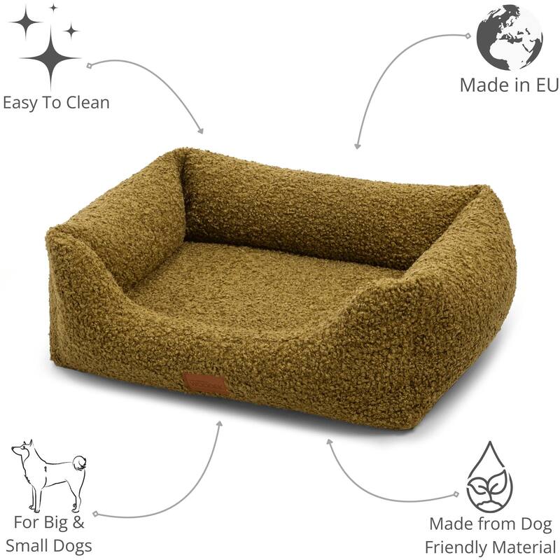 Orthopedic Dog Bed / Sofa "Milo" - M, Luxurious Fluffy Green Removable Covers