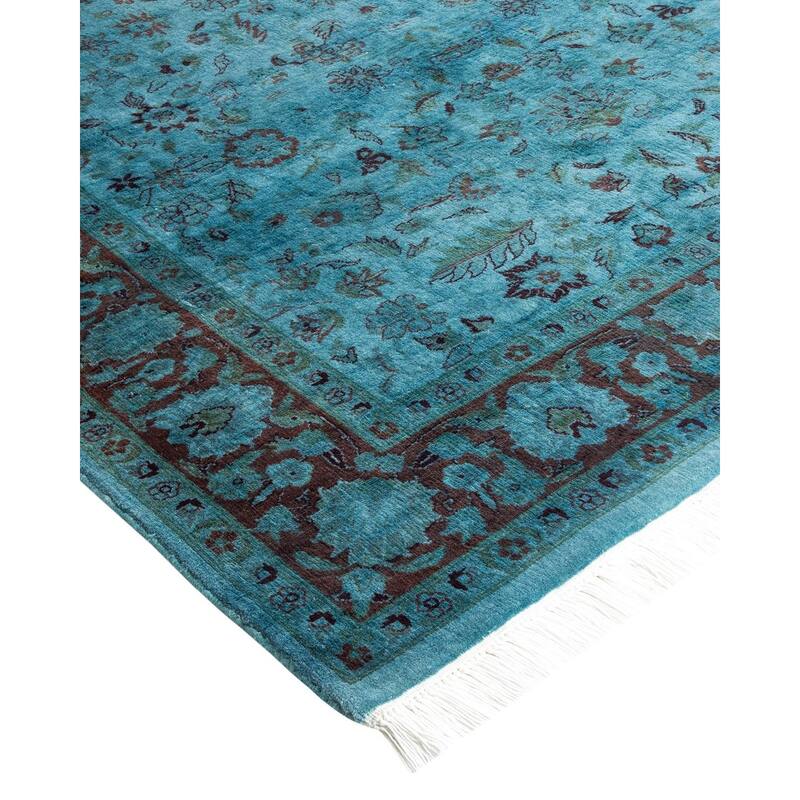 Overton Hand Knotted Wool Vintage Inspired Modern Contemporary Overdyed Blue Area Rug - 4' 2" x 6' 2"