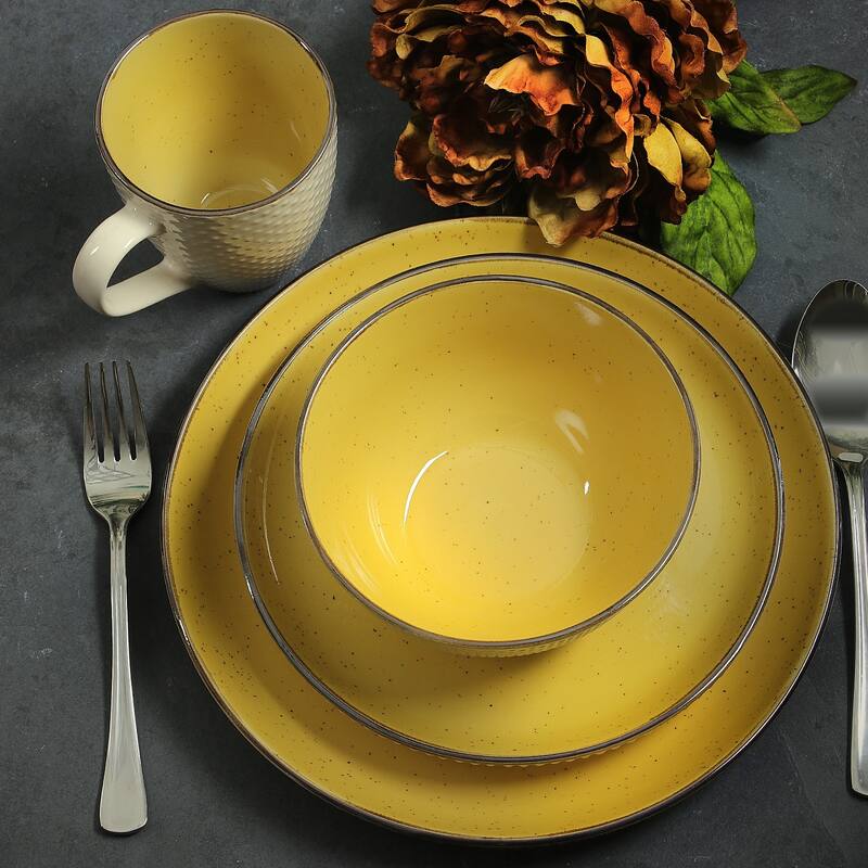 Elama Embossed Dot Two Tone 16-Piece Dinnerware Set in Yellow