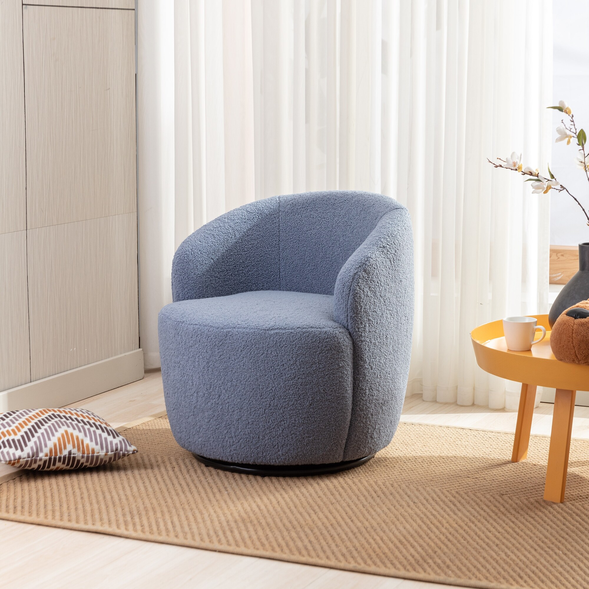 Swivel Barrel Chair, Teddy Fabric Club Chair 360 Degree Swivel