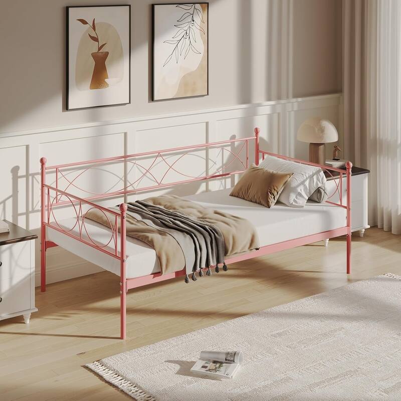 Metal Daybed with Trundle Set, Space-Saving Sofa Bed Frame with Steel Support for Bedroom or Living Room