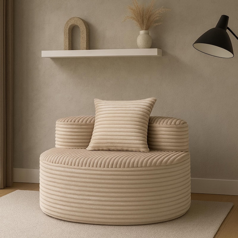 Floor Standing Single Sofa Chair Accent Chair Corduroy Barrel Chair - Beige