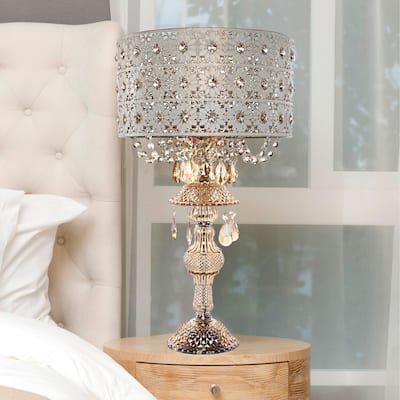 Silver Orchid White Champagne Glass and Metal Table Lamp - 13.875"L x 13.875"W x 24"H