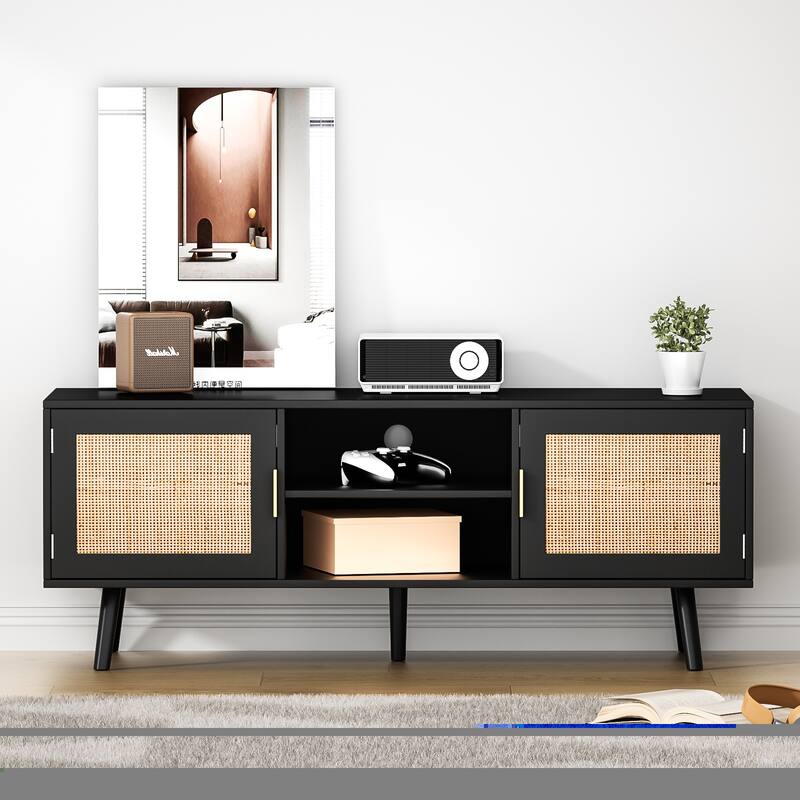 Anmytek Mid-Century Modern Wood Black TV Stand Media Console TV Entertainment Center for TVs up to 55" - 47 inches in width