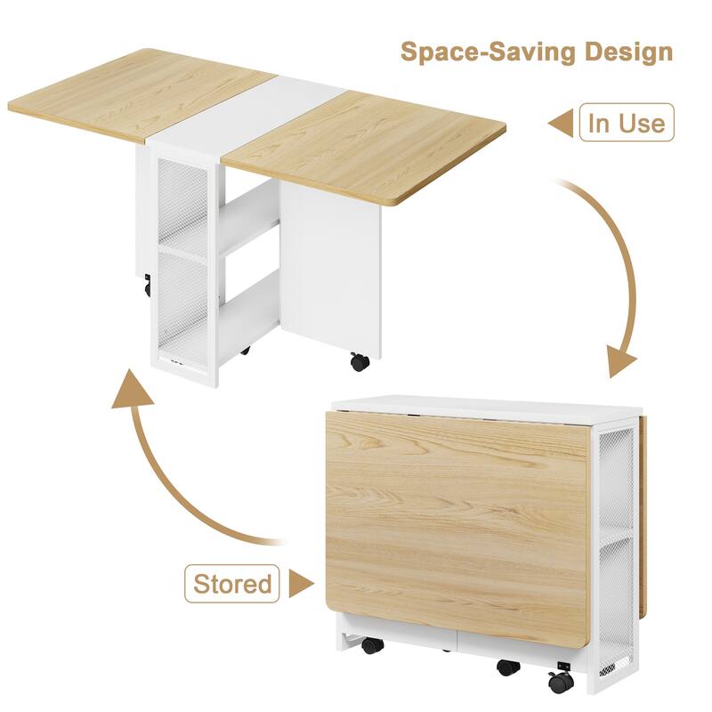 Folding Dining Table with 2 Tier Storage