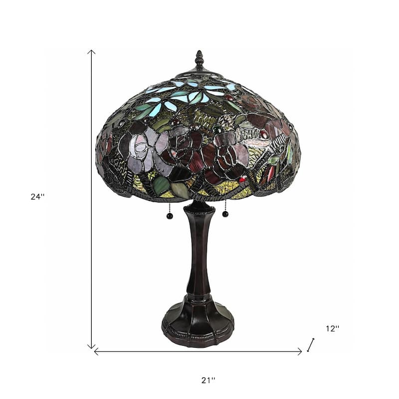 HomeRoots 24" Dark Brown Metal Two Light Candlestick Table Lamp With Red Dome Shade - 21' X '24' X '12