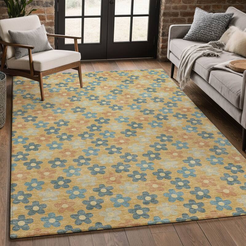 Machine Washable Indoor/ Outdoor Floral Kechi Chantille Rug