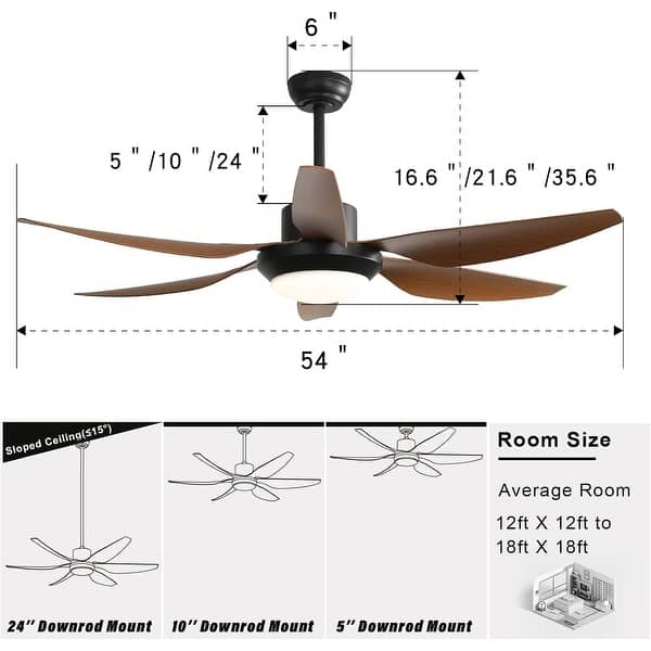 dimension image slide 5 of 8, 48in/52in/66in/72in/84in Industrial Matte Black Large Windmill Ceiling Fan with Light and Remote