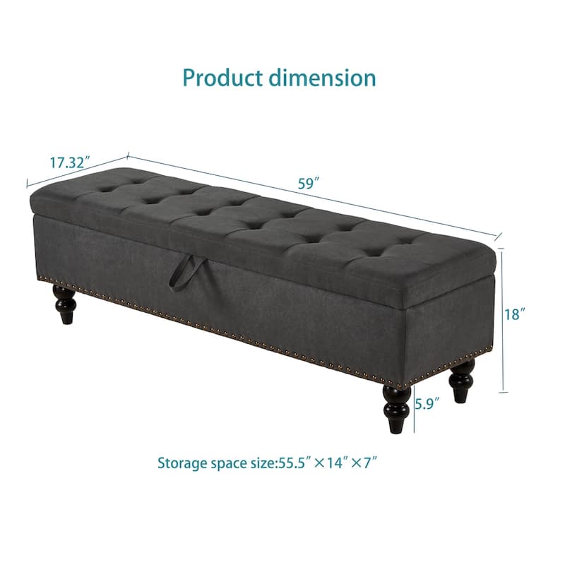 59" Bed Bench Ottoman with Storage Fabric