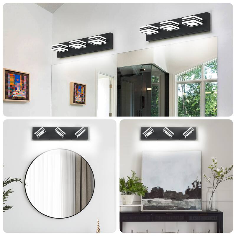 3-Light Matte Black LED Bathroom Vanity - Up & Down - Acrylic Wall Lighting