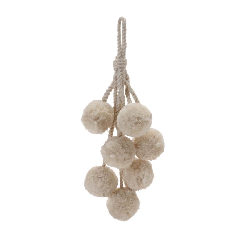 Pom Pom Cluster Drop Christmas Ornaments - 14.75" - Beige - 4ct