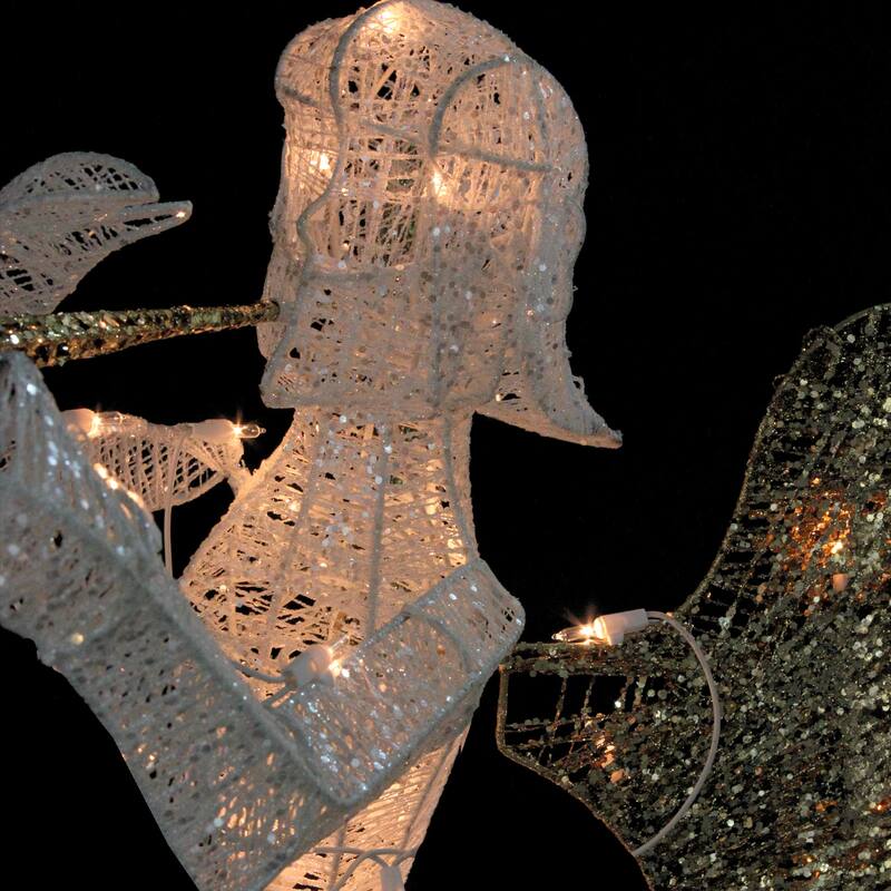 48" Lighted Glittered Silver and Gold Trumpeting Angel Christmas Outdoor Decoration
