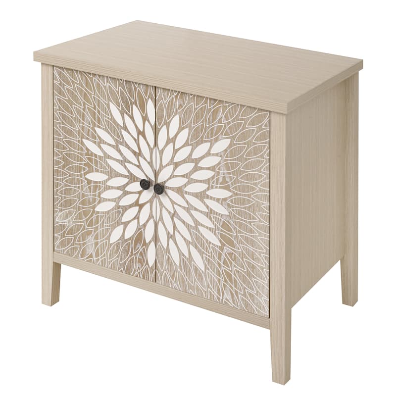 Wood Accent Cabinet with Carved Doors, Classic Storage Cabinet with Adjustable Shelves & Anti-Tip Safety Device