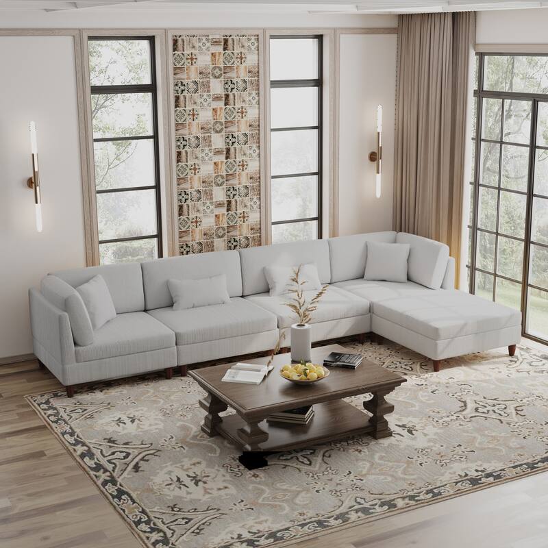 Corduroy Modular Sectional 5 Piece Sofa with Ottoman