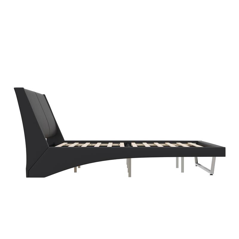 Wave-Like Curve Design Platform Bed Pu Leathe Upholstered Bed Frame Wooden Slat Support