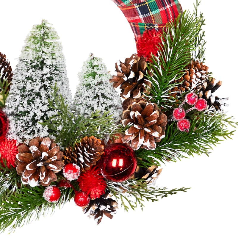 Frosted Trees and Pinecone Plaid Artificial Christmas Wreath - 13.5" - Unlit