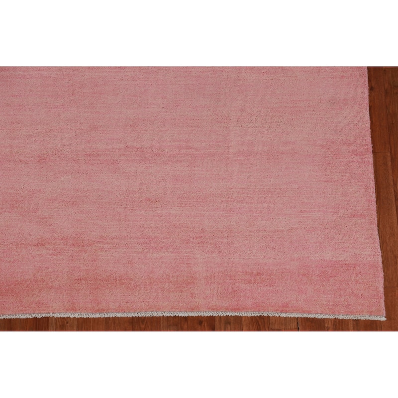 Hand Knotted Oriental 100% Wool Carpet Modern Solid Pink Gabbeh Area Rug - 9' 2'' X 6' 1''