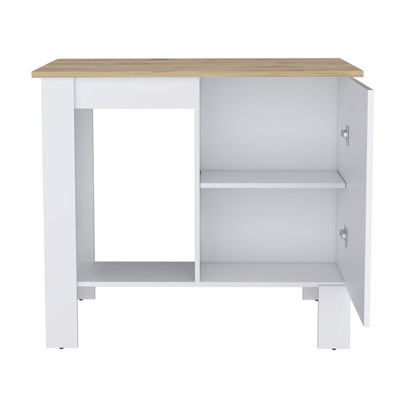 White/Macadamia Kitchen Island, 35" H, with Storage Cabinet and 3 Shelves for Kitchen Storage
