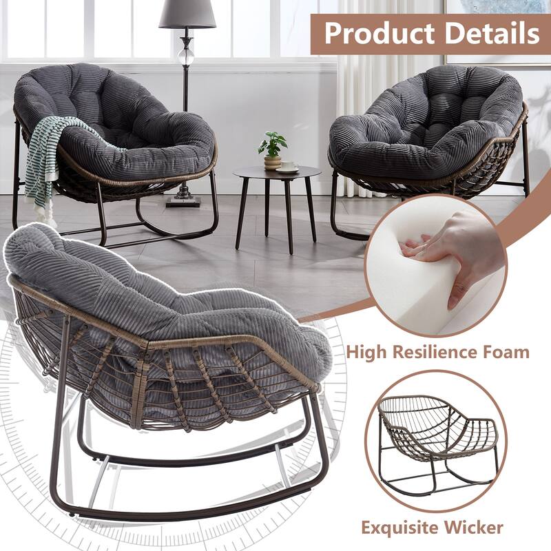 Outdoor Rattan Rocker Recliner Chair With Polyester Padded Cushion （set of 2）