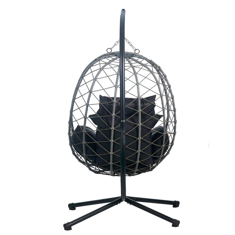 LeisureMod Summit Foldable Hanging Egg Swing Chair with Removable Cushion for Porch, Patio, Backyard, Garden, Lounge