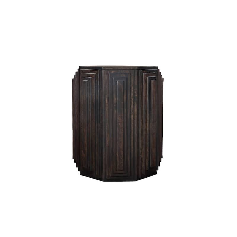 Geometric Design Octagonal Side Table - Solid Mango Wood Artisan Handcrafted Wood Furniture