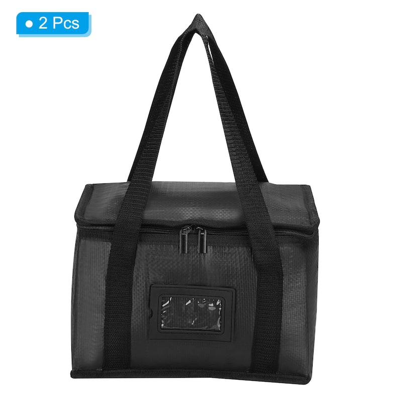 2Pcs 11"x6.7"x7.9" Insulated Reusable Grocery Bag Food Delivery Tote Bags, Black