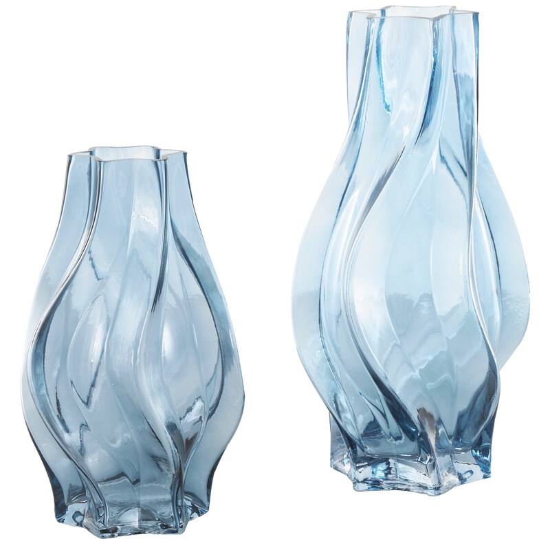 Blue or Yellow Glass Wavy Ombre Vase (Set of 2)