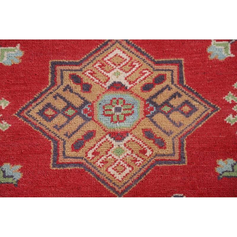 Hand Knotted Oriental 100% Wool Carpet Traditional All-Over Red Kazak Area Rug - 9' 6'' X 6' 8''
