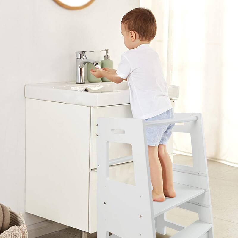 Toddler Standing Tower Kitchen Step Stool Adjustable Height Learning Stool,Helper Removable Anti-Drop Safety Rail Stool