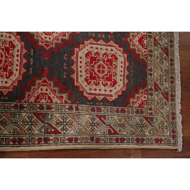Charcoal Gray Kazak Oriental Accent Rug Handmade Wool Carpet - 3'2" x 4'11"