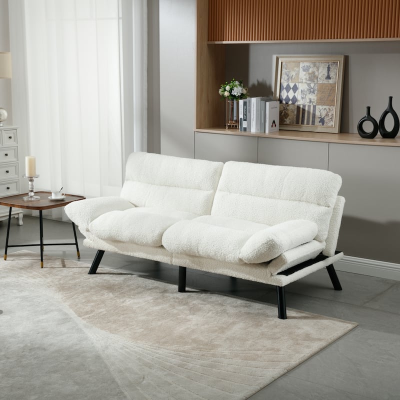 COOLMORE Linen/Microsuede/Teddy Loveseats Convertible Sleeper Sofa with metal feet - White