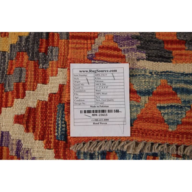 Geometric Kilim Oriental Area Rug Tribal Hand-Woven Wool Carpet - 8'0"x 11'2"
