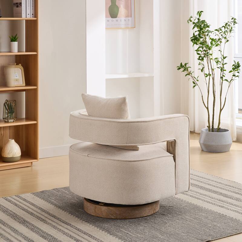 Swivel Accent Chair with Weathered Base, Modern Upholstered Leisure Chair Comfy Single Sofa Armchairs for Living Room/Bedroom