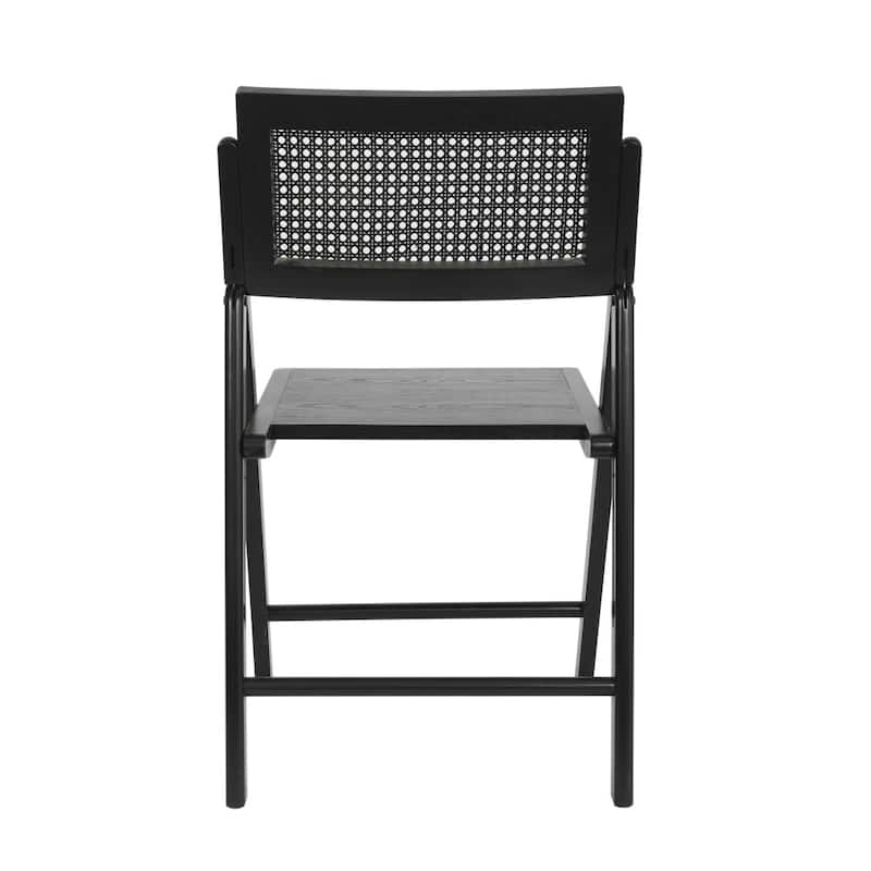 Folding Armless Cane Rattan Chairs with Breathable Woven Backrests - 2 Pack